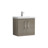 Modern Splash 600mm Solace Oak 2 Door Wall Hung Vanity Unit With Thin Edge Basin
