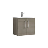 Modern Splash 600mm Solace Oak 2 Door Wall Hung Vanity Unit With Curved Basin