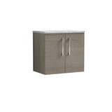 Modern Splash 600mm Solace Oak  2 Door Wall Hung Vanity Unit With Bellato Grey Worktop