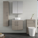 Modern Splash 600mm Solace Oak  2 Door Wall Hung Vanity Unit With Bellato Grey Worktop