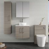 Modern Splash 600mm Solace Oak 2 Door Wall Hung Vanity Unit With Carrara Laminate Worktop