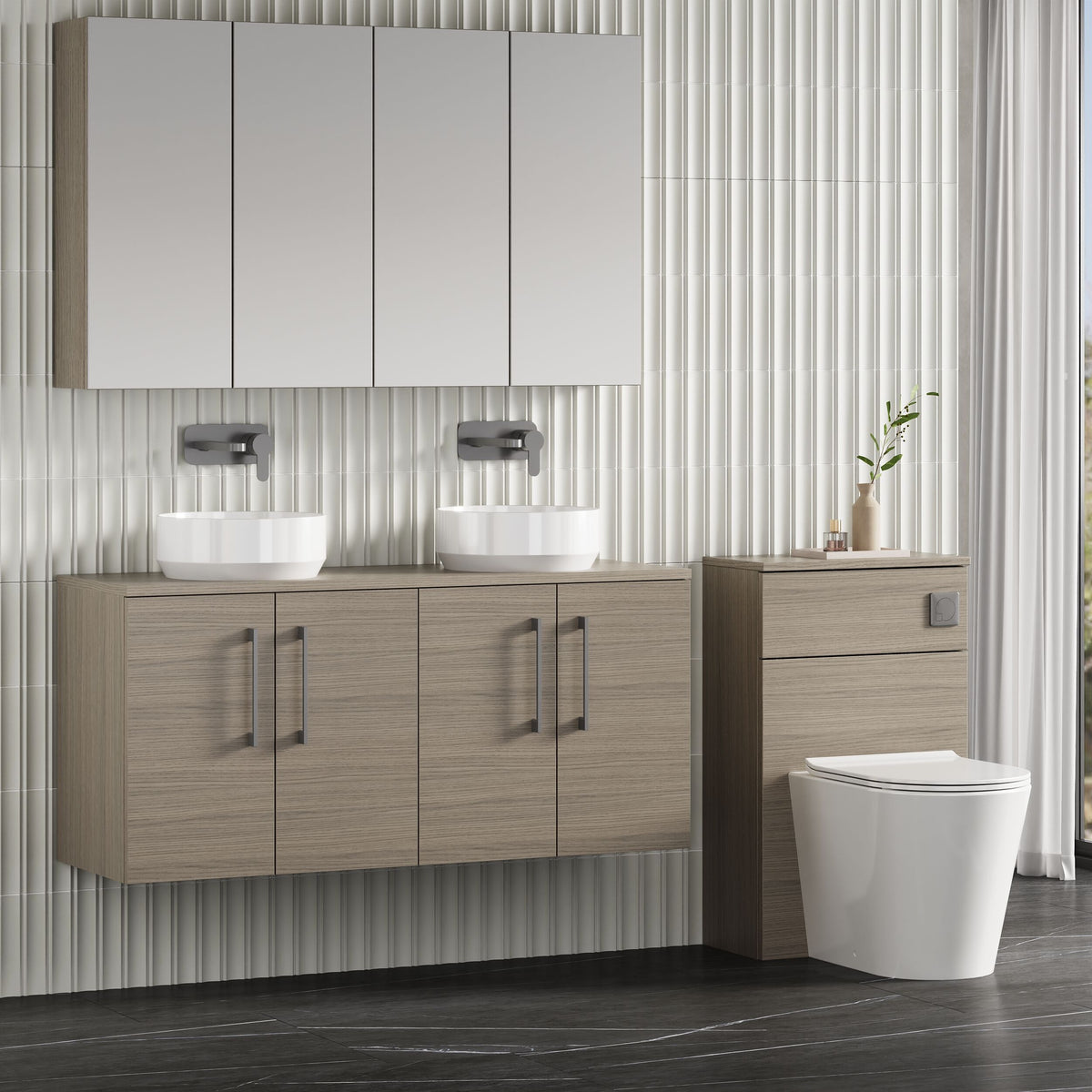 Modern Splash 1200mm Solace Oak  2 Door Wall Hung Vanity Unit With Co-ordinating Worktop
