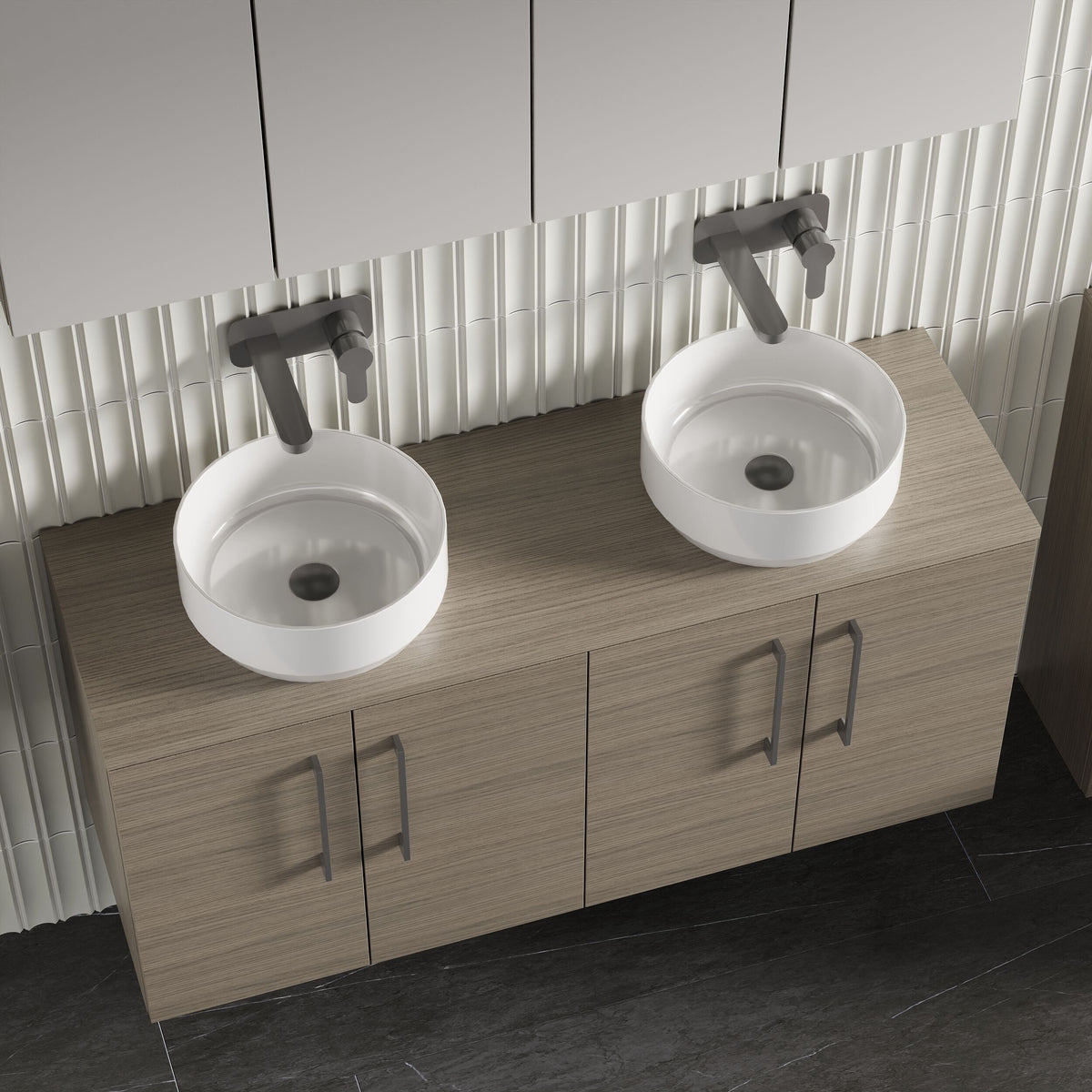 Modern Splash 1200mm Solace Oak  2 Door Wall Hung Vanity Unit With Co-ordinating Worktop
