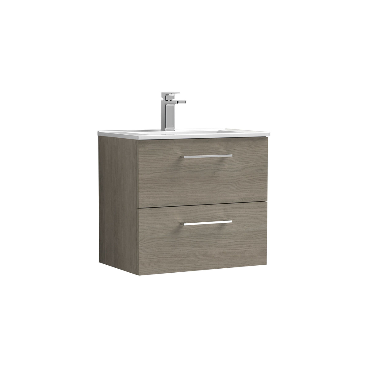 Modern Splash 600mm Solace Oak 2 Drawer Wall Hung Vanity Unit With Minimalist Basin
