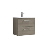 Modern Splash 600mm Solace Oak 2 Drawer Wall Hung Vanity Unit With Minimalist Basin