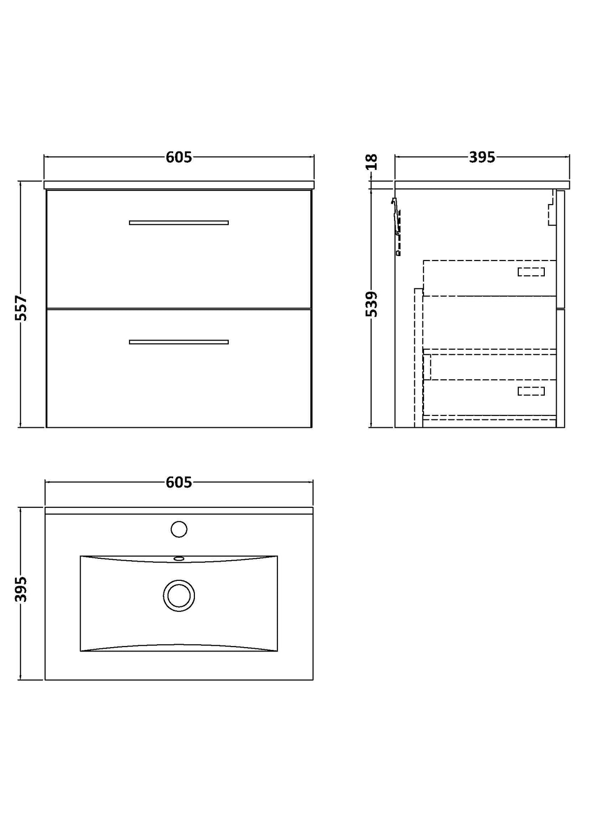 Modern Splash 600mm Solace Oak 2 Drawer Wall Hung Vanity Unit With Minimalist Basin
