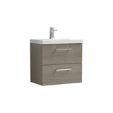 Modern Splash 600mm Solace Oak 2 Drawer Wall Hung Vanity Unit With Thin Edge Basin