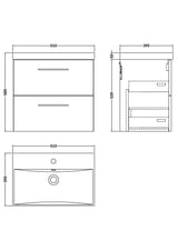 Modern Splash 600mm Solace Oak 2 Drawer Wall Hung Vanity Unit With Thin Edge Basin