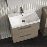 Modern Splash 600mm Solace Oak 2 Drawer Wall Hung Vanity Unit With Thin Edge Basin