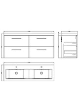 Modern Splash 1200mm Solace Oak 4 Drawer Wall Hung Vanity Unit With 2 Tap Hole Ceramic Basin