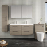Modern Splash 1200mm Solace Oak 4 Drawer Wall Hung Vanity Unit With 2 Tap Hole Ceramic Basin