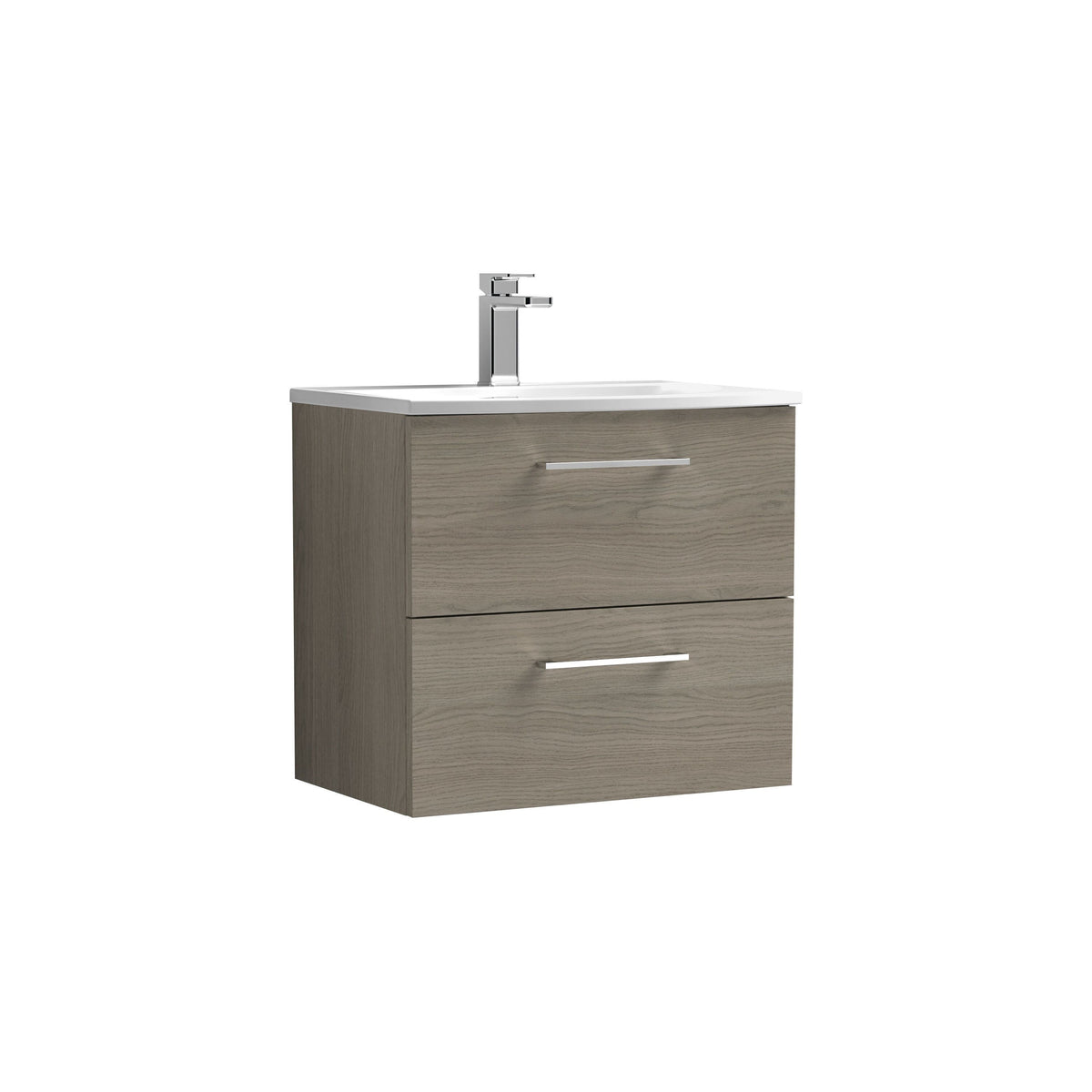 Modern Splash 600mm Solace Oak 2 Drawer Wall Hung Vanity Unit With Curved Basin
