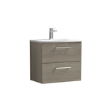 Modern Splash 600mm Solace Oak 2 Drawer Wall Hung Vanity Unit With Curved Basin