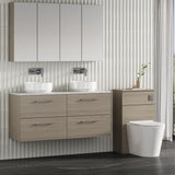Modern Splash 1200mm Solace Oak 4 Drawer Wall Hung Vanity Unit With Bellato Grey Worktop