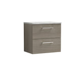 Modern Splash 600mm Solace Oak 2 Drawer Wall Hung  Vanity Unit With Bellato Grey Worktop
