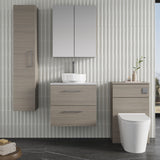 Modern Splash 600mm Solace Oak 2 Drawer Wall Hung  Vanity Unit With Bellato Grey Worktop