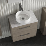 Modern Splash 600mm Solace Oak 2 Drawer Wall Hung  Vanity Unit With Bellato Grey Worktop