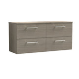 Modern Splash 1200mm Solace Oak 4 Drawer Wall Hung Vanity Unit With Co-ordinating Worktop