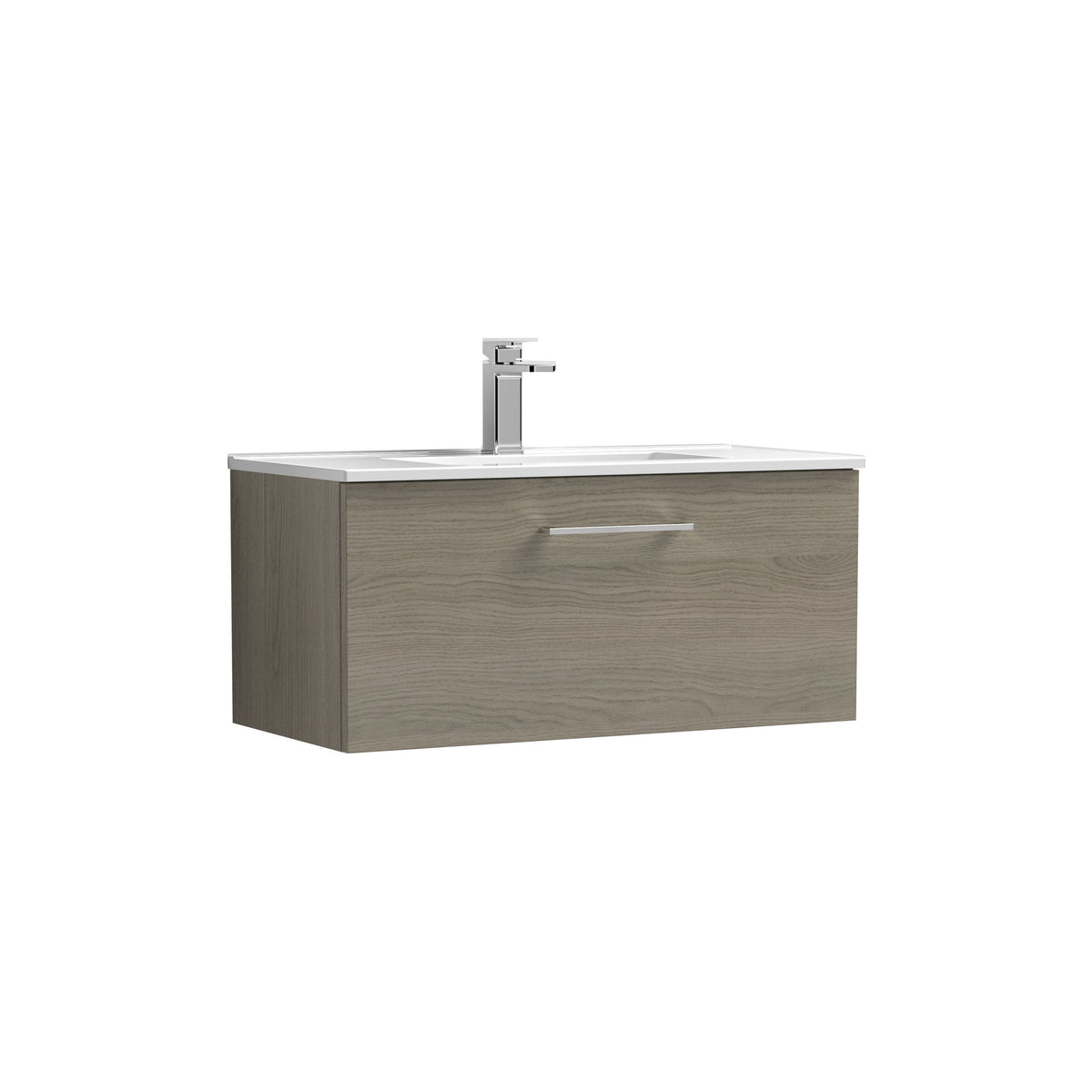 Modern Splash 800mm Solace Oak 1 Drawer Wall Hung Vanity Unit With Minimalist Basin
