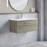 Modern Splash 800mm Solace Oak 1 Drawer Wall Hung Vanity Unit With Minimalist Basin