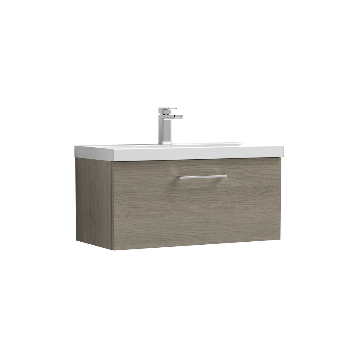 Modern Splash 800mm Solace Oak 1 Drawer Wall Hung Vanity Unit With Thin Edge Basin