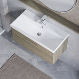 Modern Splash 800mm Solace Oak 1 Drawer Wall Hung Vanity Unit With Thin Edge Basin