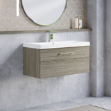 Modern Splash 800mm Solace Oak 1 Drawer Wall Hung Vanity Unit With Thin Edge Basin