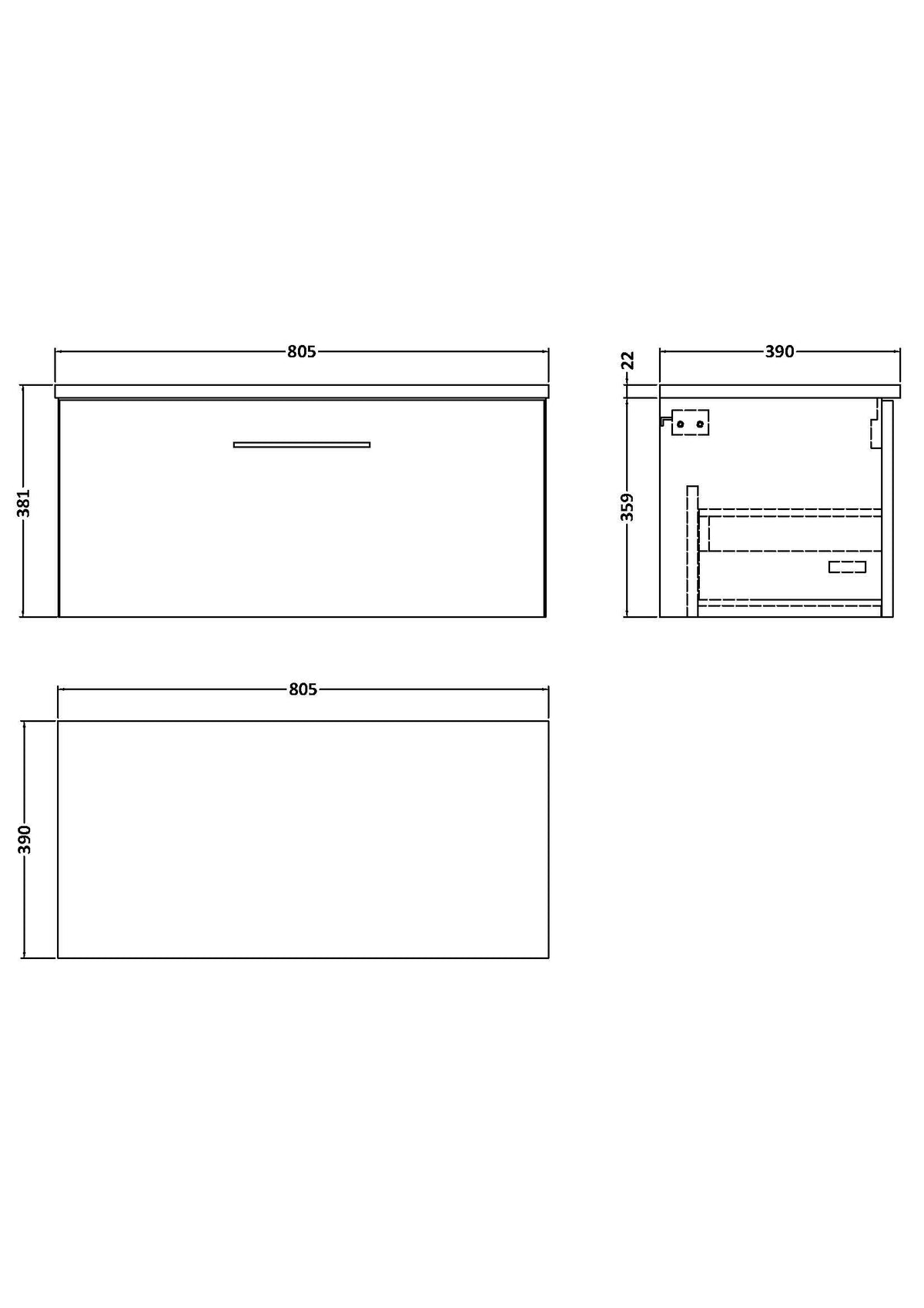 Modern Splash 800mm Solace Oak 1 Drawer Wall Hung Vanity Unit With Carrara Laminate Worktop