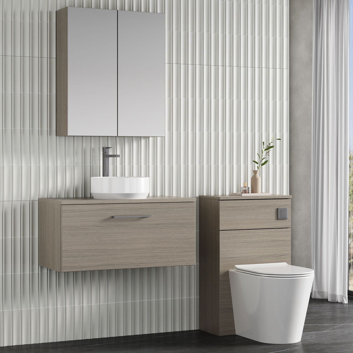 Modern Splash 805mm Solace Oak 1 Drawer Wall Hung Vanity Unit With Co-ordinating Worktop