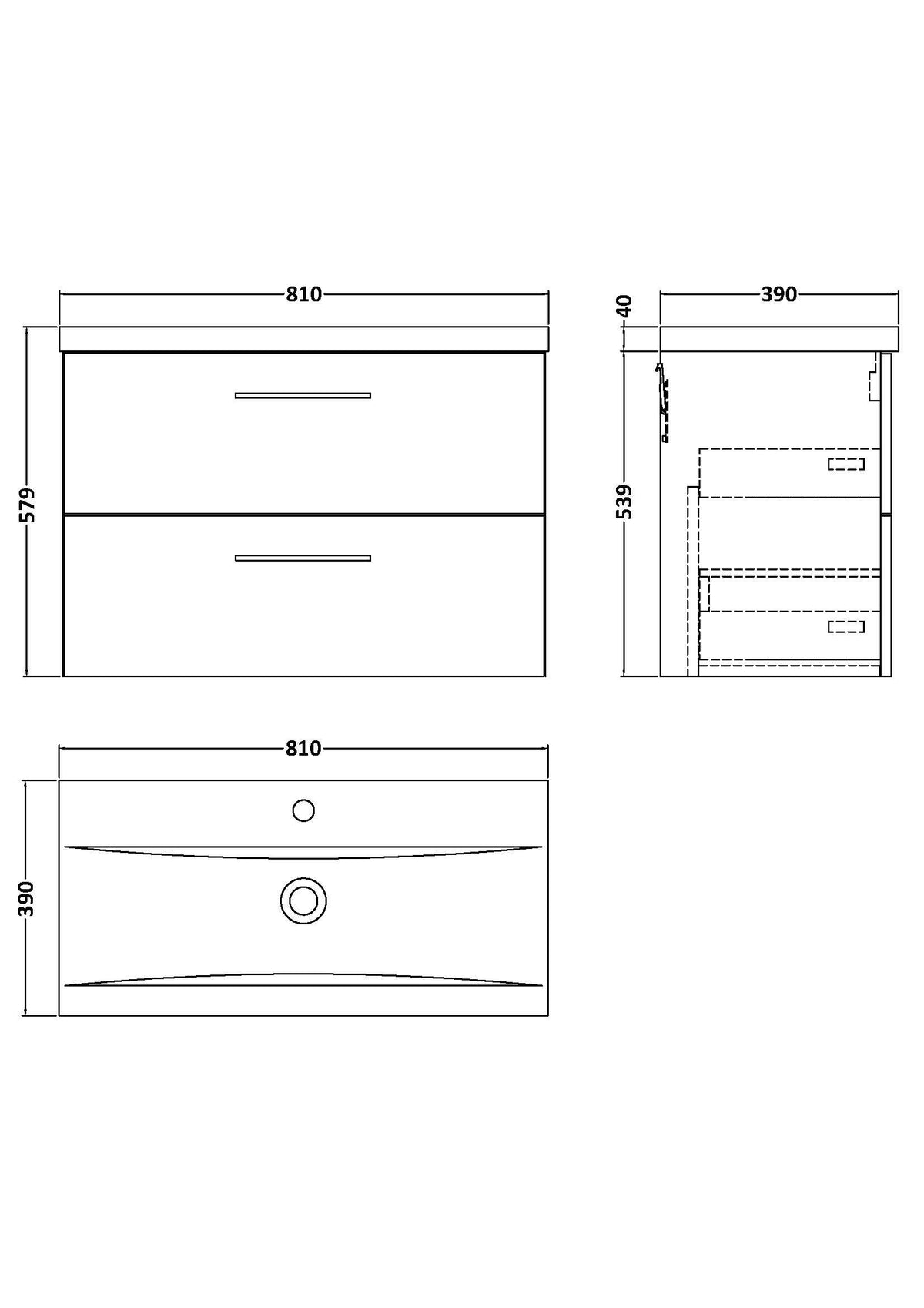 Modern Splash 800mm Solace Oak 2 Drawer Wall Hung Vanity Unit With Mid-Edge Basin