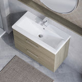 Modern Splash 800mm Solace Oak 2 Drawer Wall Hung Vanity Unit With Mid-Edge Basin