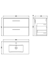 Modern Splash 800mm Solace Oak 2 Drawer Wall Hung Vanity Unit With Minimalist Basin