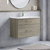 Modern Splash 800mm Solace Oak 2 Drawer Wall Hung Vanity Unit With Minimalist Basin