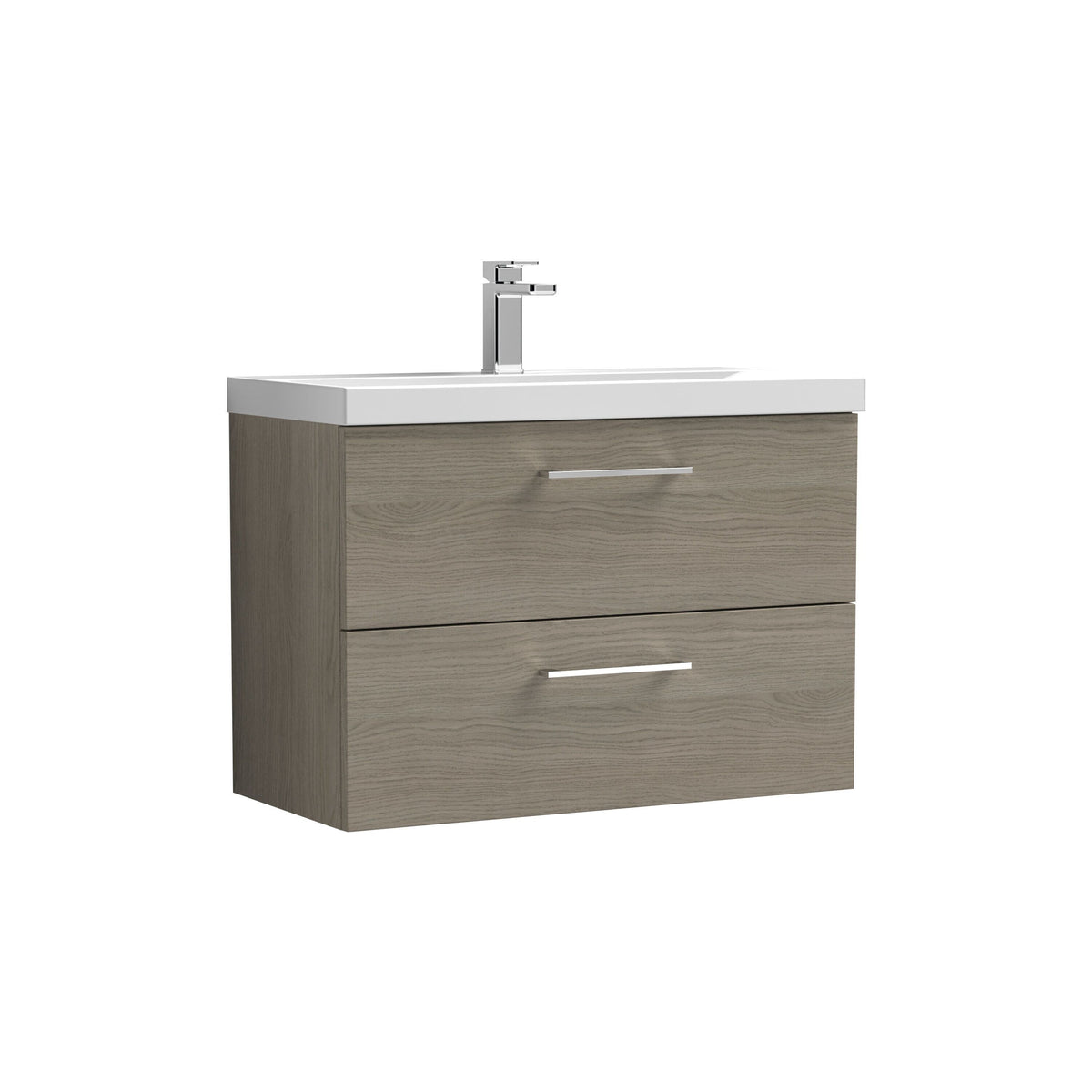 Modern Splash 800mm Solace Oak 2 Drawer Wall Hung Vanity Unit With Thin Edge Basin