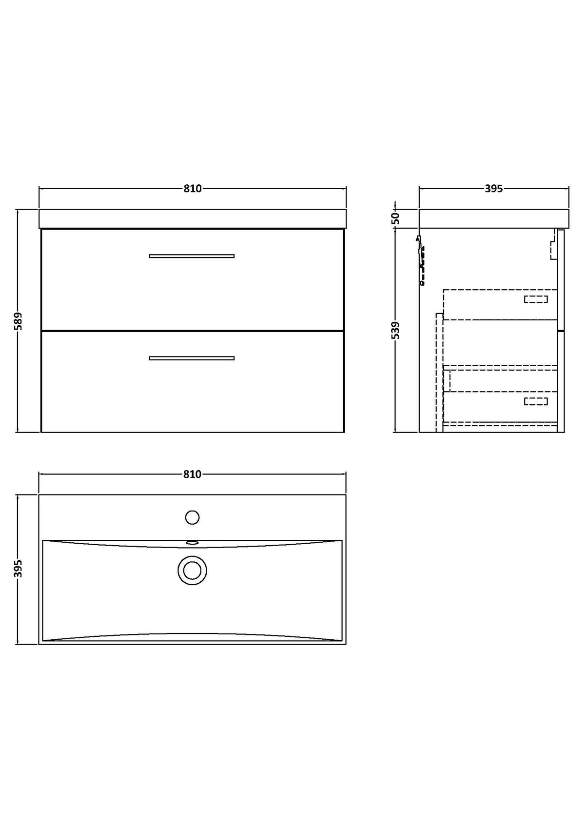 Modern Splash 800mm Solace Oak 2 Drawer Wall Hung Vanity Unit With Thin Edge Basin