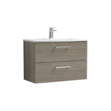 Modern Splash 800mm Solace Oak 2 Drawer Wall Hung Vanity Unit With Curved Basin