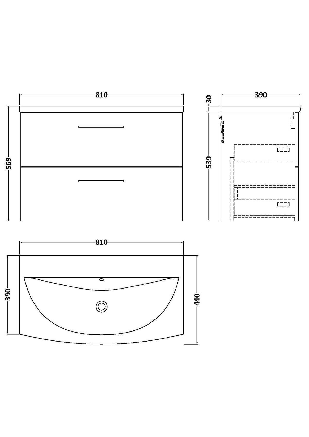 Modern Splash 800mm Solace Oak 2 Drawer Wall Hung Vanity Unit With Curved Basin