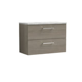Modern Splash 800mm Solace Oak 2 Drawer Wall Hung Vanity Unit With Bellato Grey Worktop