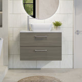 Modern Splash 800mm Solace Oak 2 Drawer Wall Hung Vanity Unit With Bellato Grey Worktop