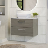 Modern Splash 800mm Solace Oak 2 Drawer Wall Hung Vanity Unit With Bellato Grey Worktop