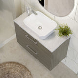 Modern Splash 800mm Solace Oak 2 Drawer Wall Hung Vanity Unit With Bellato Grey Worktop