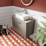 Modern Splash 800mm Solace Oak 2 Drawer Wall Hung Vanity Unit With Co-ordinating Worktop
