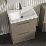 Modern Splash 600mm Solace Oak 2 Drawer Floor Standing Vanity Unit With Mid-Edge Basin