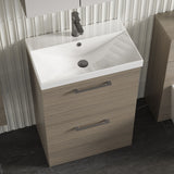 Modern Splash 600mm Solace Oak 2 Drawer Floor Standing Vanity Unit With Thin Edge Basin