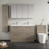Modern Splash 1200mm Solace Oak 4 Drawer Floor Standing Vanity Unit With 2 Tap Hole Ceramic Basin