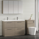 Modern Splash 1200mm Solace Oak 4 Drawer Floor Standing Vanity Unit With 2 Tap Hole Ceramic Basin