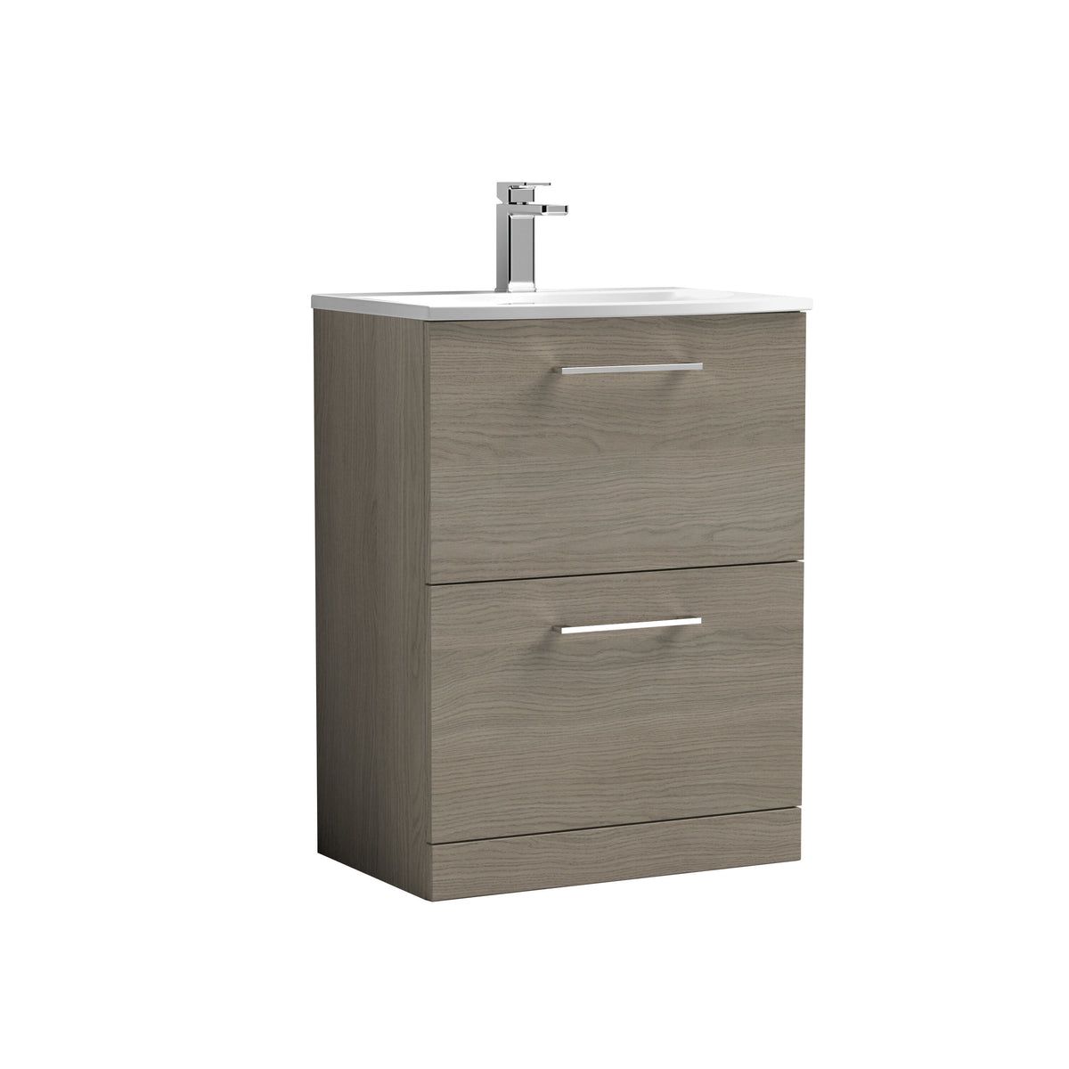 Modern Splash 600mm Solace Oak 2 Drawer Floor Standing Vanity Unit With Curved Basin