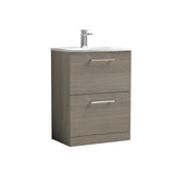 Modern Splash 600mm Solace Oak 2 Drawer Floor Standing Vanity Unit With Curved Basin