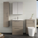 Modern Splash 600mm Solace Oak 2 Drawer Floor Standing Vanity Unit With Curved Basin