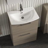 Modern Splash 600mm Solace Oak 2 Drawer Floor Standing Vanity Unit With Curved Basin